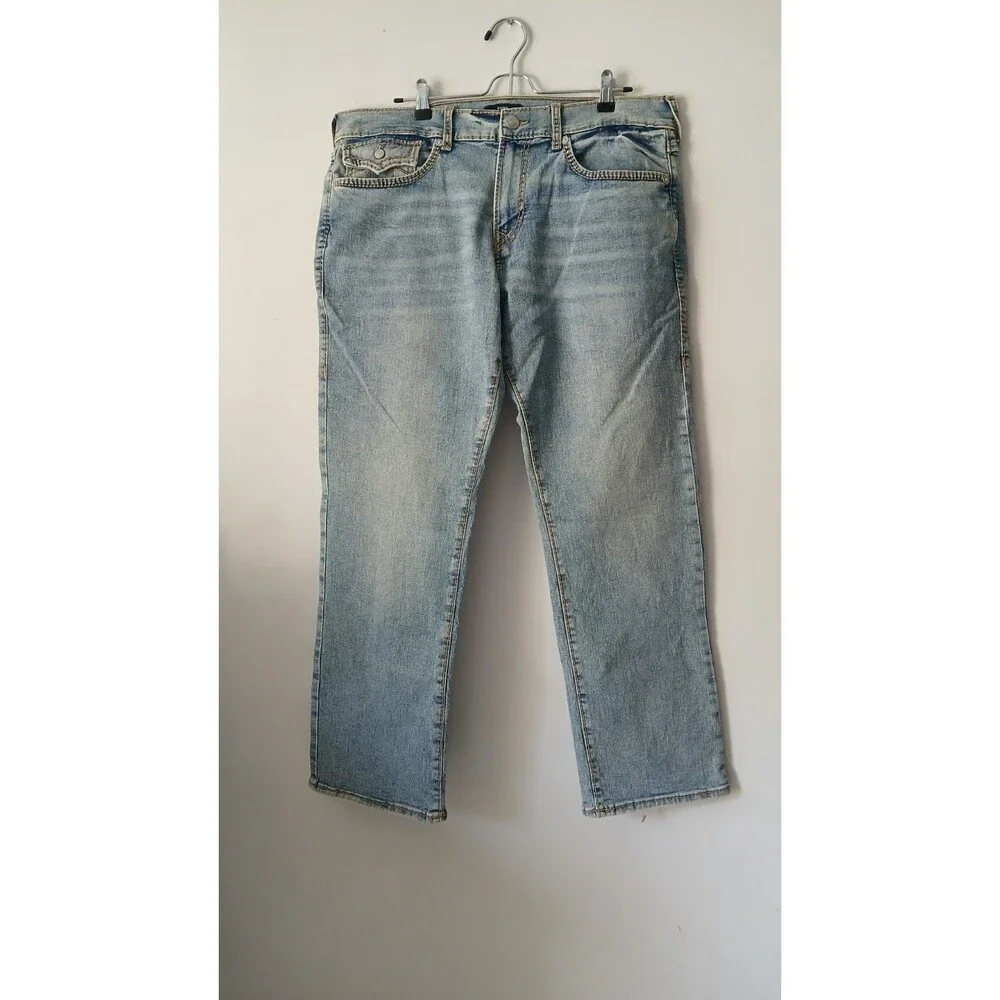 NEW TRUE RELIGION Size 34 Men's Jeans Light Wash RICKY Relaxed Straight $199